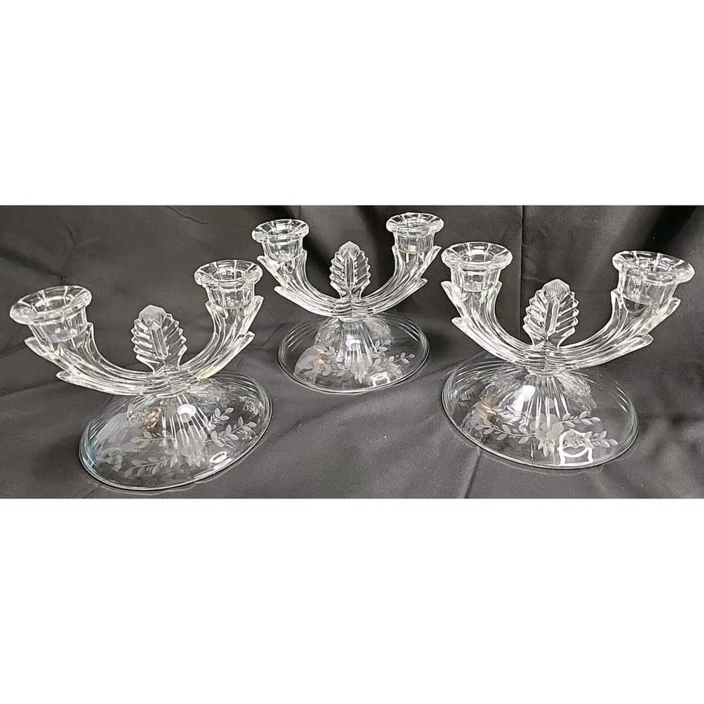 VTG 3 Prelude by Martinsville‎ Viking- Circa 1950, 2-light Crystal Candlestick